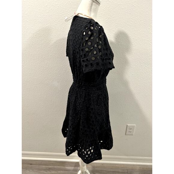 Quince Womens Lace Dress Casual Small Black Short Sleeve Boho Waist Tiered New - Picture 3 of 8